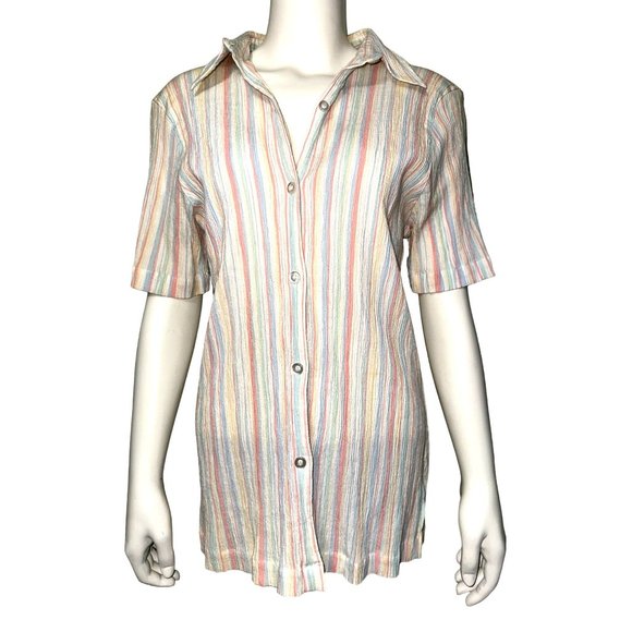 Alfred Dunner Short Sleeve Button Up Cotton Polyester Blend Blouse Size 12 - Picture 9 of 9